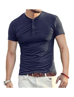 Aiyino Mens Casual Slim Fit Long Sleeve Henley T-Shirts Cotton Shirts