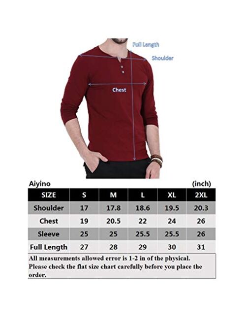 Aiyino Mens Casual Slim Fit Long Sleeve Henley T-Shirts Cotton Shirts