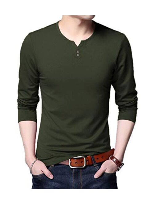 Aiyino Mens Casual Slim Fit Long Sleeve Henley T-Shirts Cotton Shirts