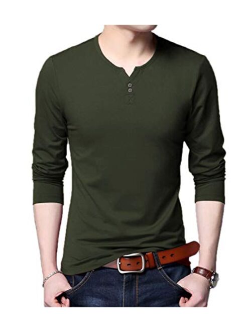 Aiyino Mens Casual Slim Fit Long Sleeve Henley T-Shirts Cotton Shirts