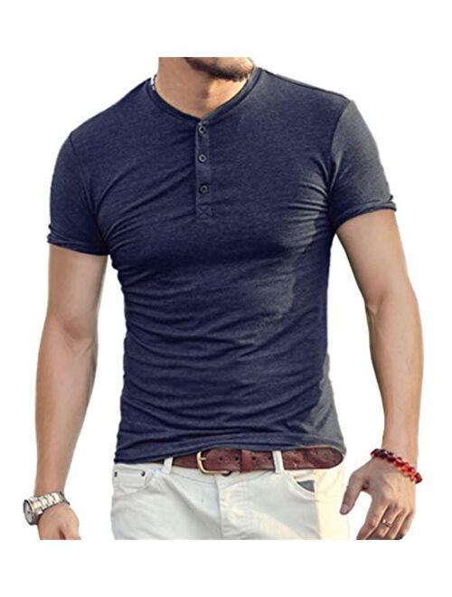 Aiyino Mens Casual Slim Fit Long Sleeve Henley T-Shirts Cotton Shirts