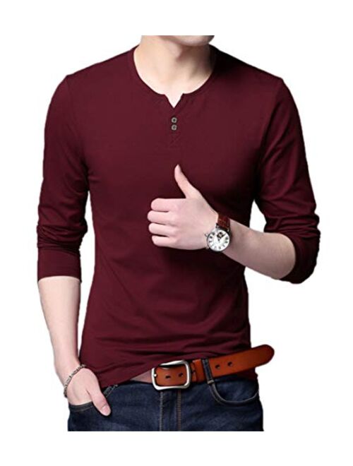 Aiyino Mens Casual Slim Fit Long Sleeve Henley T-Shirts Cotton Shirts