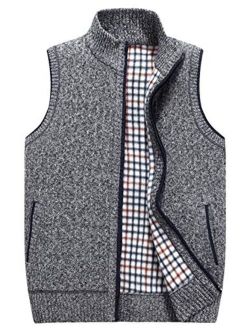 Liengoron Men's Stand Collar Sleeveless Zipper Knitted Cardigan Sweater Vest with Pockets