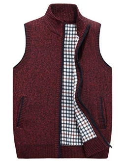 Liengoron Men's Stand Collar Sleeveless Zipper Knitted Cardigan Sweater Vest with Pockets