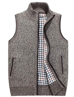 Liengoron Men's Stand Collar Sleeveless Zipper Knitted Cardigan Sweater Vest with Pockets