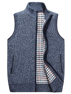 Liengoron Men's Stand Collar Sleeveless Zipper Knitted Cardigan Sweater Vest with Pockets