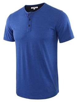 HARBETH Men's Casual Soft Athletic Regular Fit Short Sleeve Henley Jersey Shirt