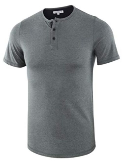 HARBETH Men's Casual Soft Athletic Regular Fit Short Sleeve Henley Jersey Shirt