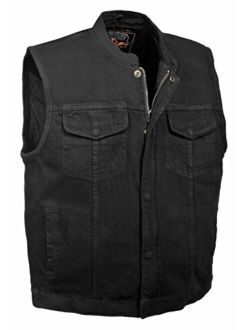 Milwaukee Leather Men's Concealed Snap Denim Club Style Vest w/Hidden Zipper (Black,)