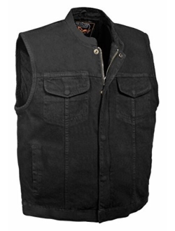 Milwaukee Leather Men's Concealed Snap Denim Club Style Vest w/Hidden Zipper (Black,)