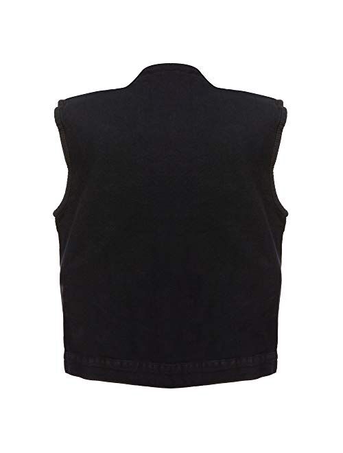 Milwaukee Leather Men's Concealed Snap Denim Club Style Vest w/Hidden Zipper (Black,)