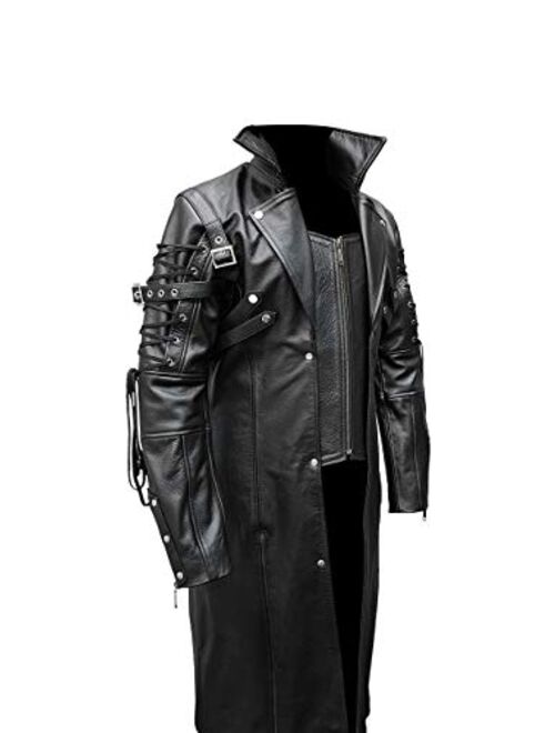 Buy Mens Real Black Leather Goth Matrix Trench Coat Steampunk Gothic