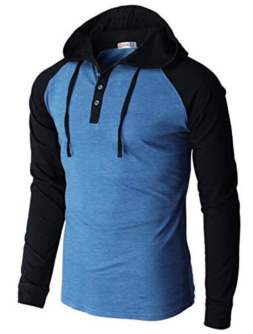 H2H Mens Casual Pullover Hoodie Henley Long Sleeve Lightweight Sweatshirts