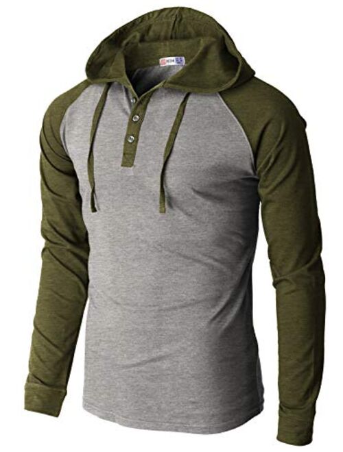 H2H Mens Casual Pullover Hoodie Henley Long Sleeve Lightweight Sweatshirts