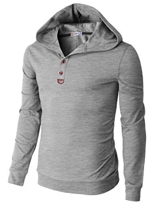 H2H Mens Casual Pullover Hoodie Henley Long Sleeve Lightweight Sweatshirts