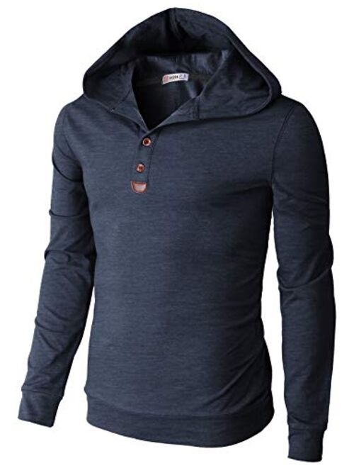 H2H Mens Casual Pullover Hoodie Henley Long Sleeve Lightweight Sweatshirts