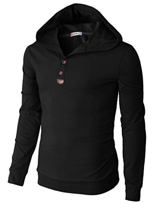 H2H Mens Casual Pullover Hoodie Henley Long Sleeve Lightweight Sweatshirts