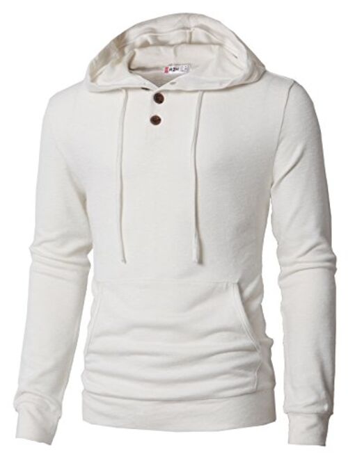 H2H Mens Casual Pullover Hoodie Henley Long Sleeve Lightweight Sweatshirts