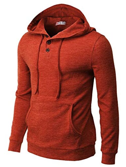 H2H Mens Casual Pullover Hoodie Henley Long Sleeve Lightweight Sweatshirts