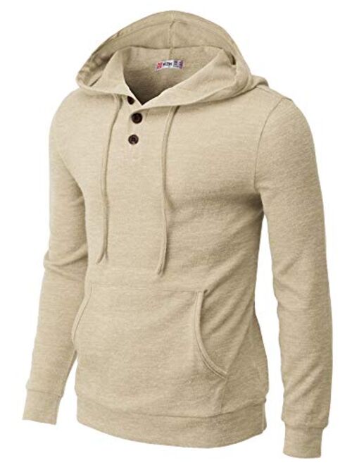 H2H Mens Casual Pullover Hoodie Henley Long Sleeve Lightweight Sweatshirts