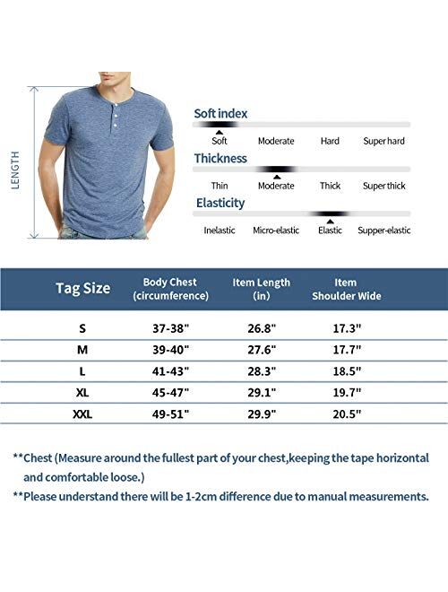 Men's Henley Short Sleeve 3 Button T Shirts for Men