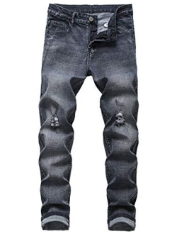 Qazel Vorrlon Men's Slim Fit Black Stretch Destroyed Ripped Skinny Denim Jeans