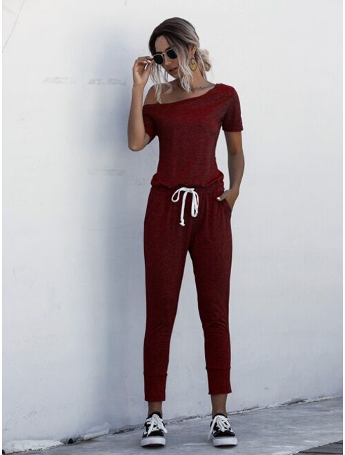 Shein Asymmetrical Neck Drawstring Waist Jumpsuit