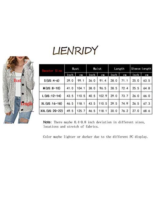 LIENRIDY Women's Sweater Cardigans Hooded Button Cable Thick Sweaters Coats with Pockets White with Grey M