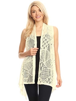 Anna-Kaci Womens Sleeveless Open Front Crochet Shawl Cardigan Bikini Cover Up