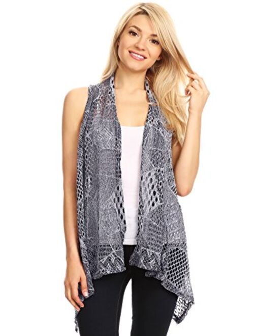 Anna Kaci Anna-Kaci Womens Sleeveless Open Front Crochet Shawl Cardigan Bikini Cover Up