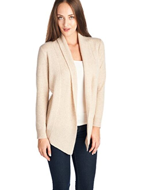 Mariyaab Women's 100% Cashmere Soft Long Sleeve Front Drape Open Cardigan