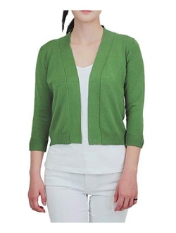 YEMAK Women's Cropped Bolero 3/4 Sleeve Casual Basic Open Front Cardigan Sweater