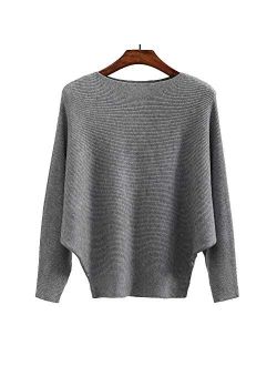 Ckikiou Women Sweaters Batwing Sleeve Casual Loose Cashmere Jumpers Winter Pullovers Gray