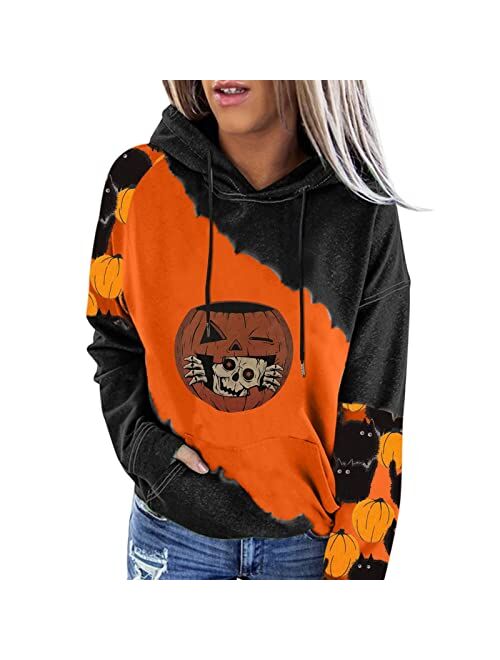 Women's Halloween Pumpkin Face Long Sleeve Sweatshirts Casual Pullover Tops