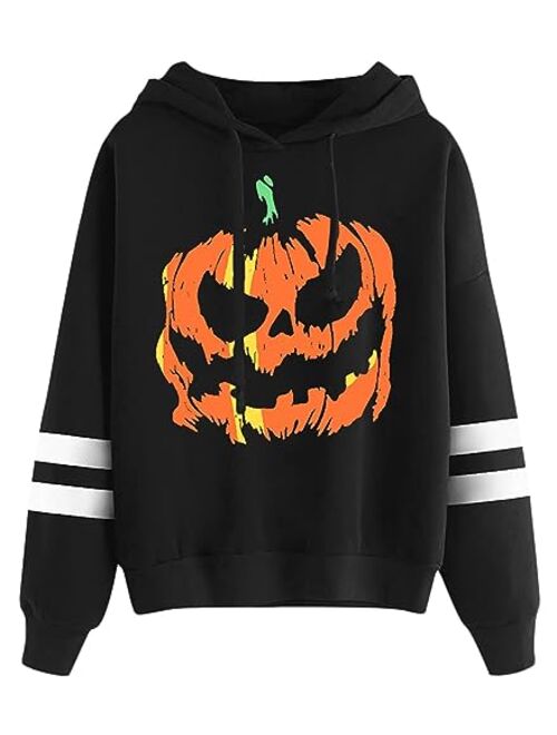 Women's Halloween Pumpkin Face Long Sleeve Sweatshirts Casual Pullover Tops