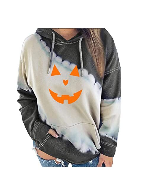 Women's Halloween Pumpkin Face Long Sleeve Sweatshirts Casual Pullover Tops