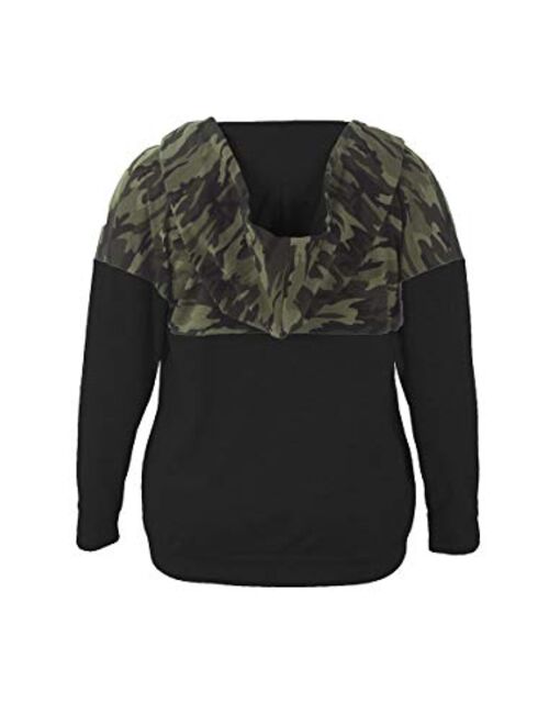 PALINDA Women's High Zipper Collar Long Sleeve Camouflage Hoodies Pullover Sweatshirt with Pocket