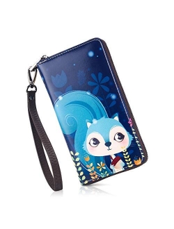 APHISON Wallets for Women Card Holder Zipper Purse Phone Clutch Wallet Painting Wristlet with Wrist Strap/Gift Box