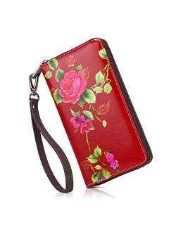 APHISON Wallets for Women Card Holder Zipper Purse Phone Clutch Wallet Painting Wristlet with Wrist Strap/Gift Box