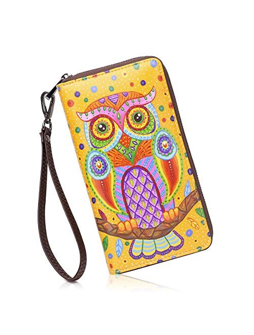 APHISON Wallets for Women Card Holder Zipper Purse Phone Clutch Wallet Painting Wristlet with Wrist Strap/Gift Box