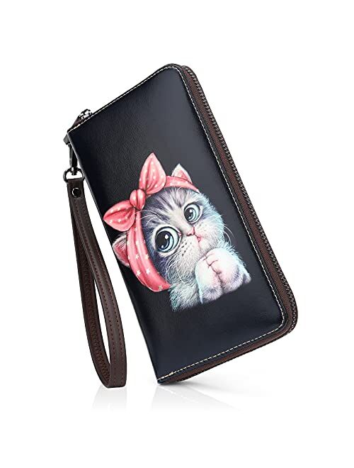 APHISON Wallets for Women Card Holder Zipper Purse Phone Clutch Wallet Painting Wristlet with Wrist Strap/Gift Box