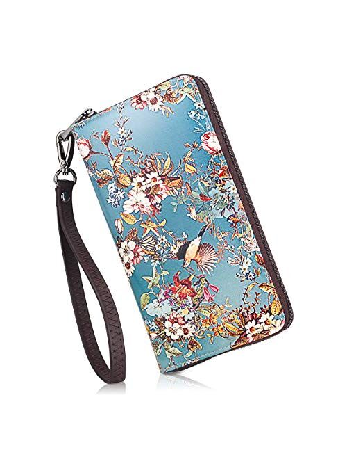 APHISON Wallets for Women Card Holder Zipper Purse Phone Clutch Wallet Painting Wristlet with Wrist Strap/Gift Box