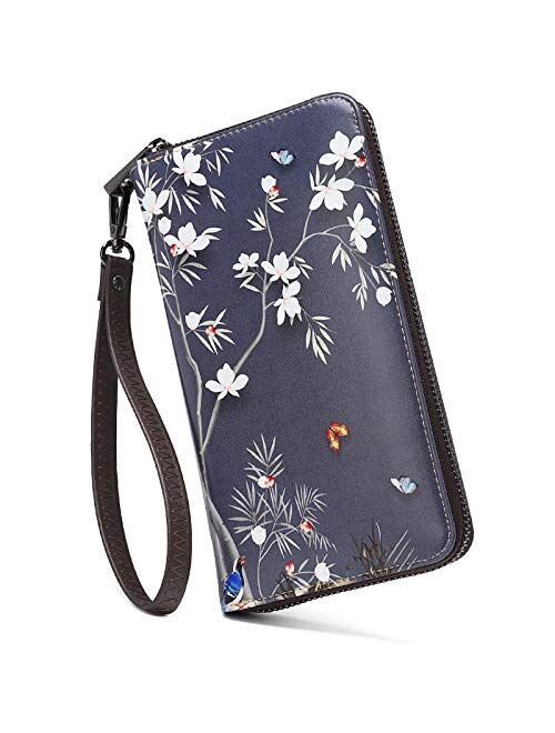 APHISON Wallets for Women Card Holder Zipper Purse Phone Clutch Wallet Painting Wristlet with Wrist Strap/Gift Box