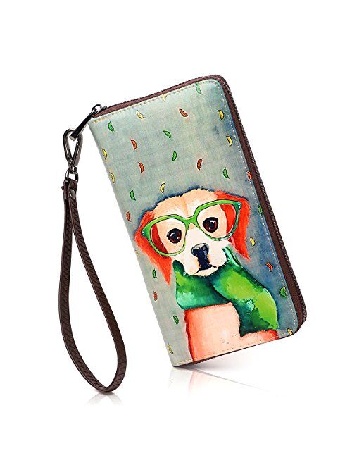 APHISON Wallets for Women Card Holder Zipper Purse Phone Clutch Wallet Painting Wristlet with Wrist Strap/Gift Box