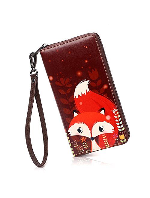 APHISON Wallets for Women Card Holder Zipper Purse Phone Clutch Wallet Painting Wristlet with Wrist Strap/Gift Box