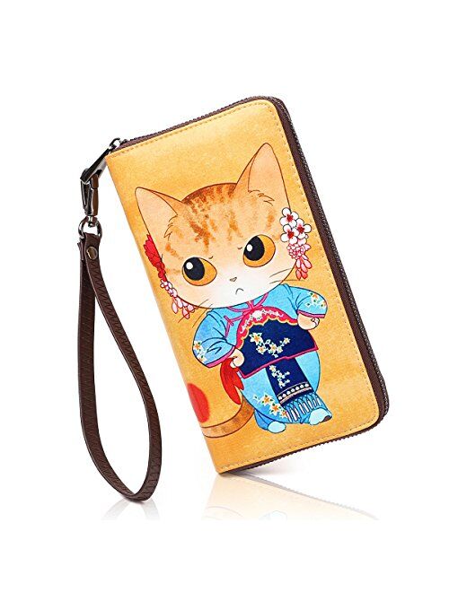 APHISON Wallets for Women Card Holder Zipper Purse Phone Clutch Wallet Painting Wristlet with Wrist Strap/Gift Box