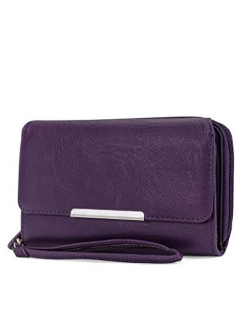 MUNDI Big Fat Womens RFID Blocking Wallet Clutch Organizer Removable Wristlet