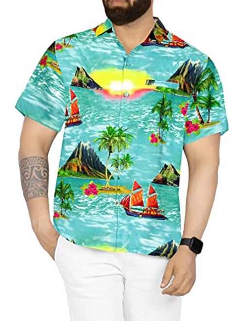 LA LEELA Men's Swim Casual Short Sleeve Aloha Hawaiian Shirt