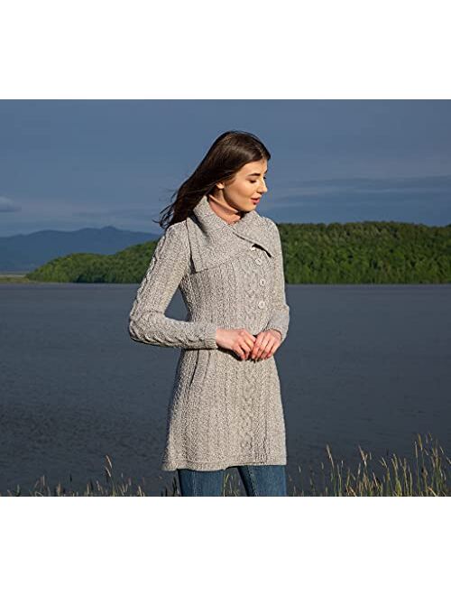 SAOL Ladies 3 Buttons Collar Irish Knitted Coat with Side Pockets in Grey/Navy