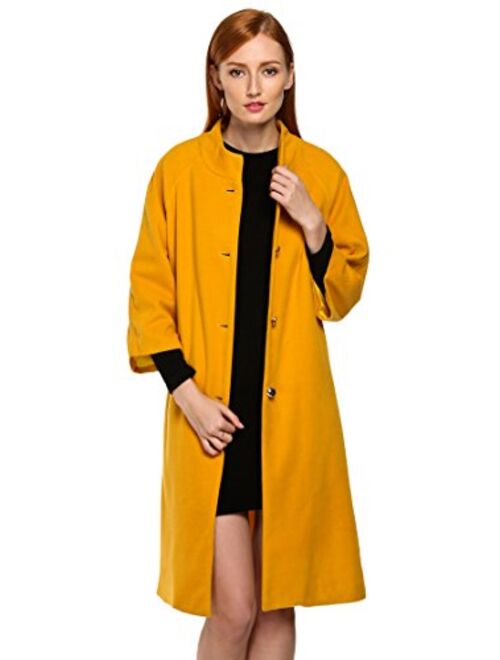 ACEVOG Women Lapel Single Breasted Thick Wool Trench Coat Jacket Windbreaker